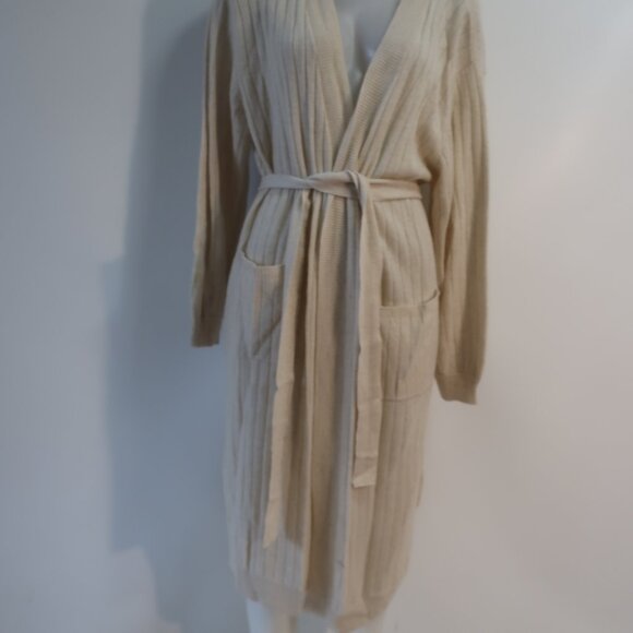 NWT Womens Crush Beige Ribbed Pure Cashmere Long Duster Cardigan Sweater 2 US/M - Picture 13 of 16